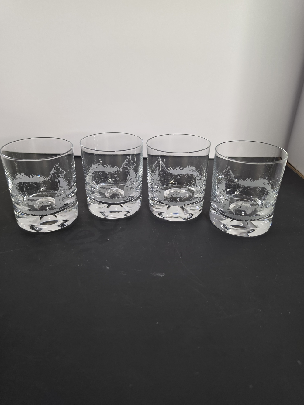 Set of 4 Clear Glass Whiskey Tumblers with Bearded Collie Etching - Clear
